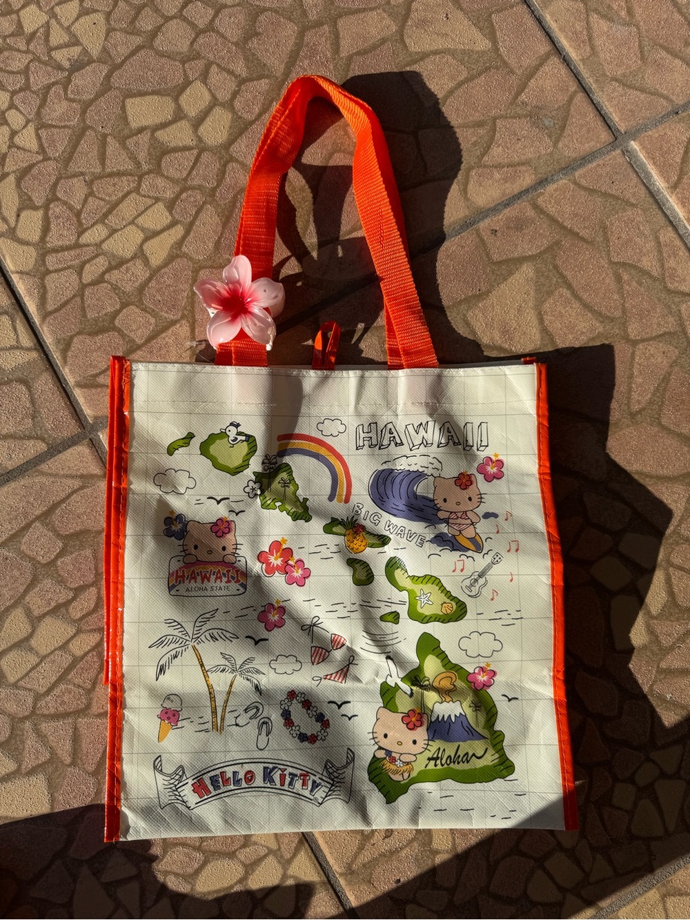 Hello Kitty Hawaiian Tote Bag - Cream & Orange Trim